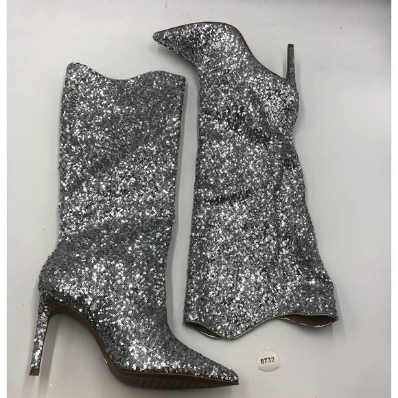Free People Vicenza After Midnight Silver Knee High Heel Boots Size US 11 - Picture 5 of 8